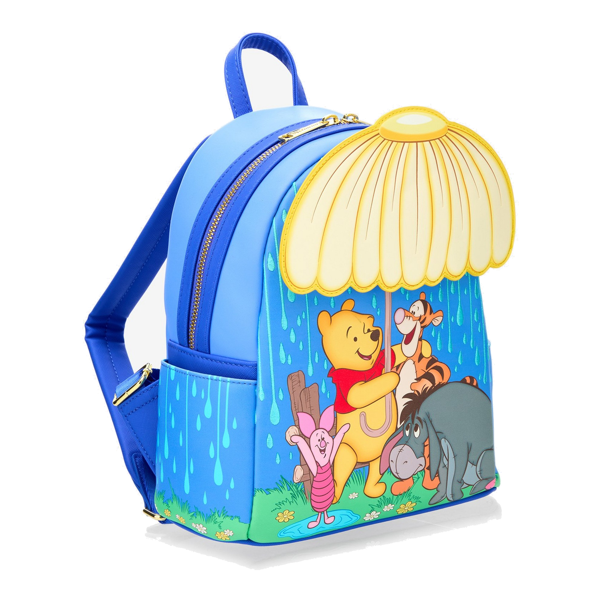 Mini mochila Escena Lluviosa con Paraguas – Winnie the Pooh – vista sobre lienzo blanco 1200 × 1200