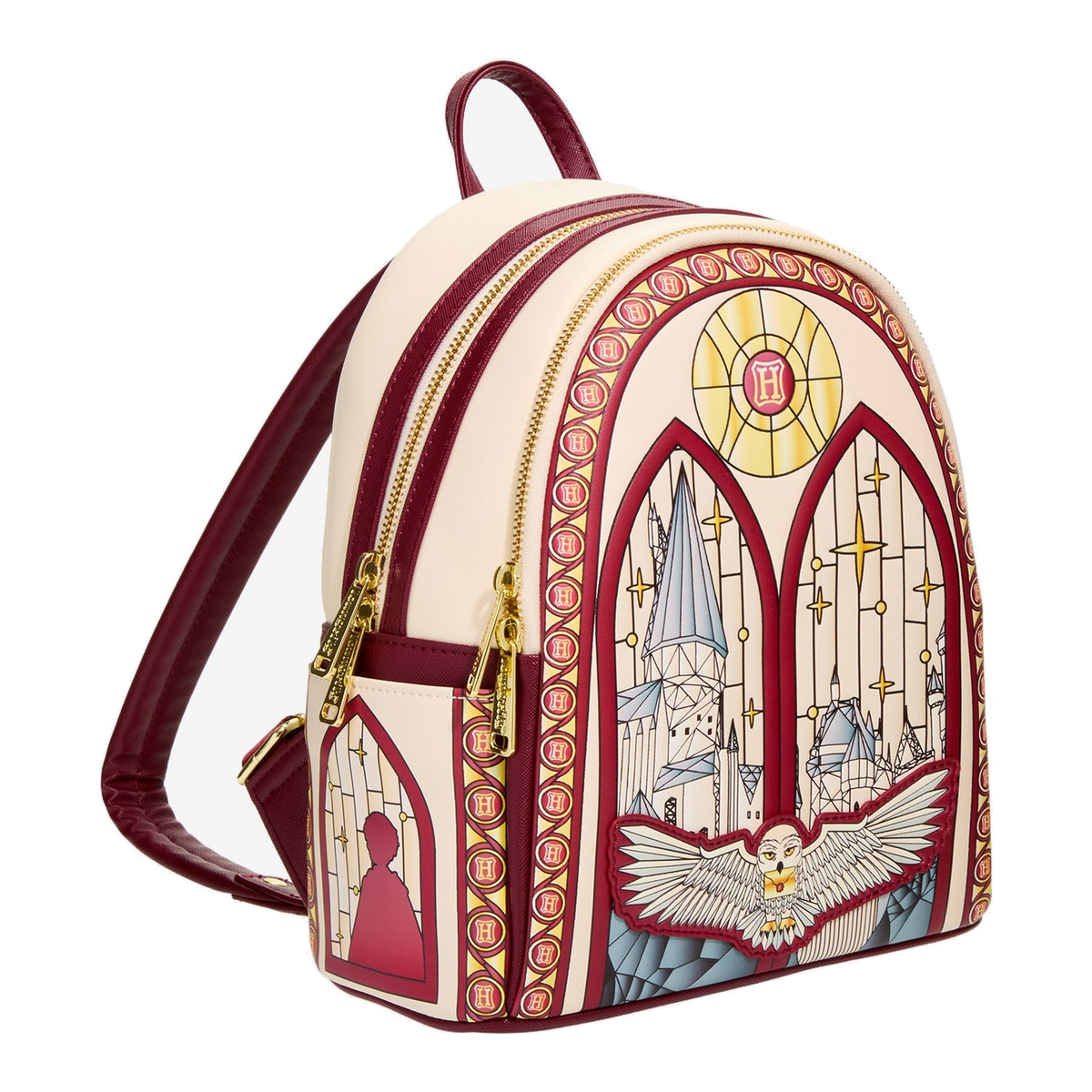 Mini mochila Hedwig Stained Glass Window – Harry Potter – vista sobre lienzo blanco 1200 × 1200