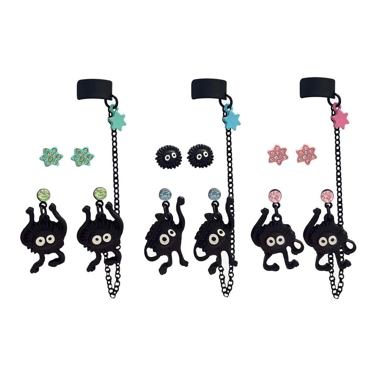 Set de aretes Soot Sprite con cuff – Spirited Away — vista 1
