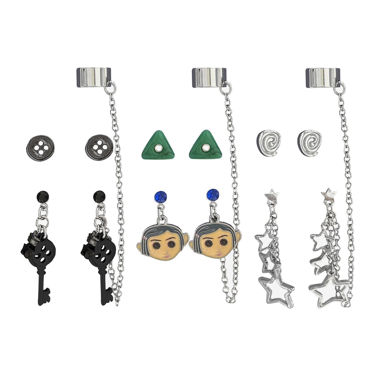 Set de aretes Button Doll con cuff – Coraline — vista 1