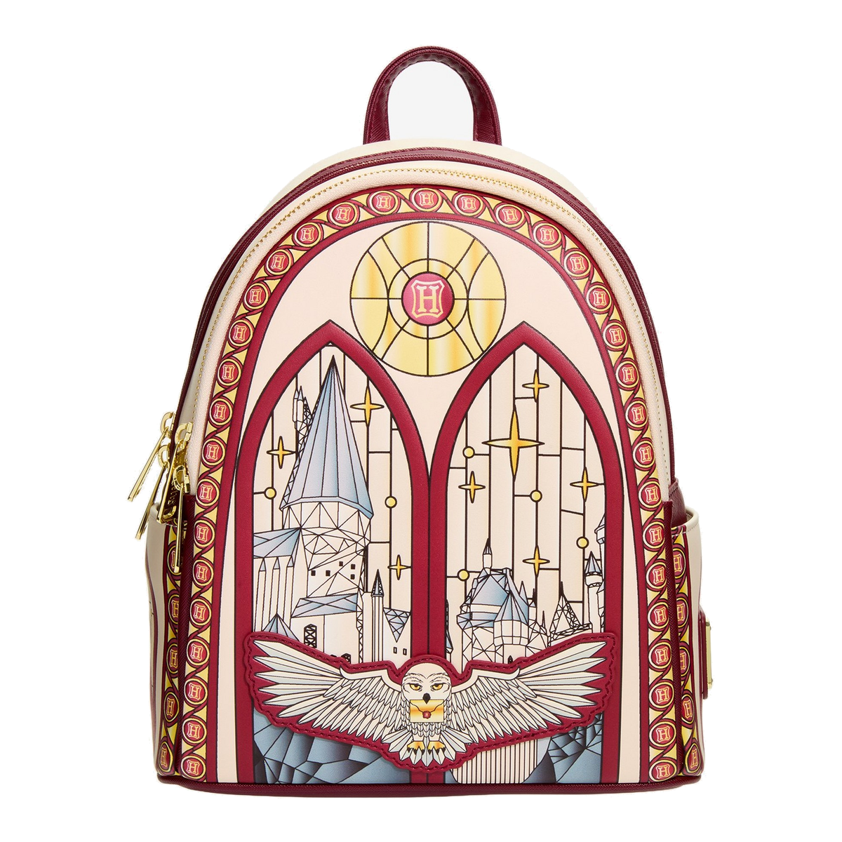 Mini mochila Hedwig Stained Glass Window – Harry Potter – vista sobre lienzo blanco 1200 × 1200