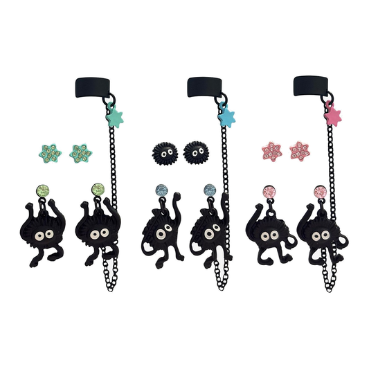 Set de aretes Soot Sprite con cuff – Spirited Away — vista 1
