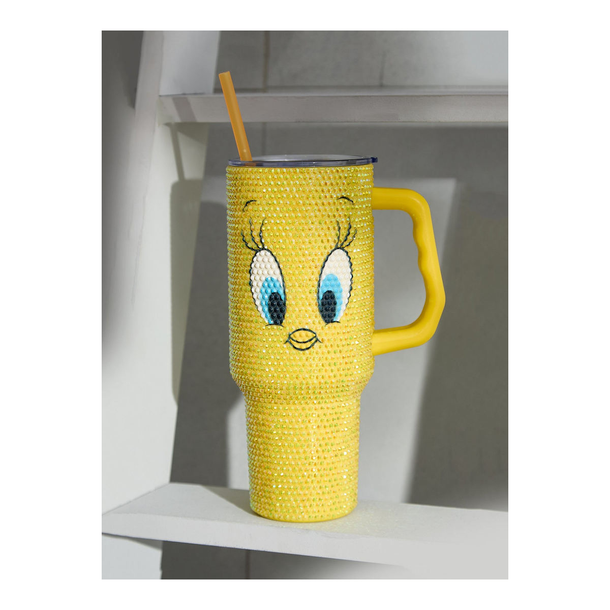 Vaso con pedrería, popote y asa Tweety – Looney Tunes — vista 2