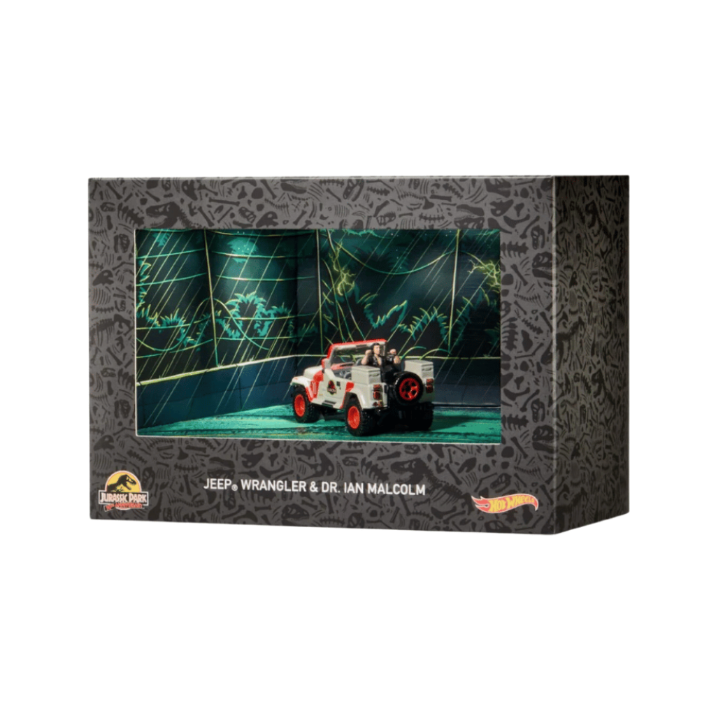 Hot Wheels Jurassic Park Jeep Wrangler & Dr. Ian Malcolm SDCC 2023