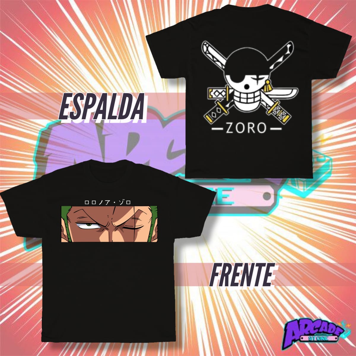 Playera Arcade Roronoa Zoro Doble Estampado